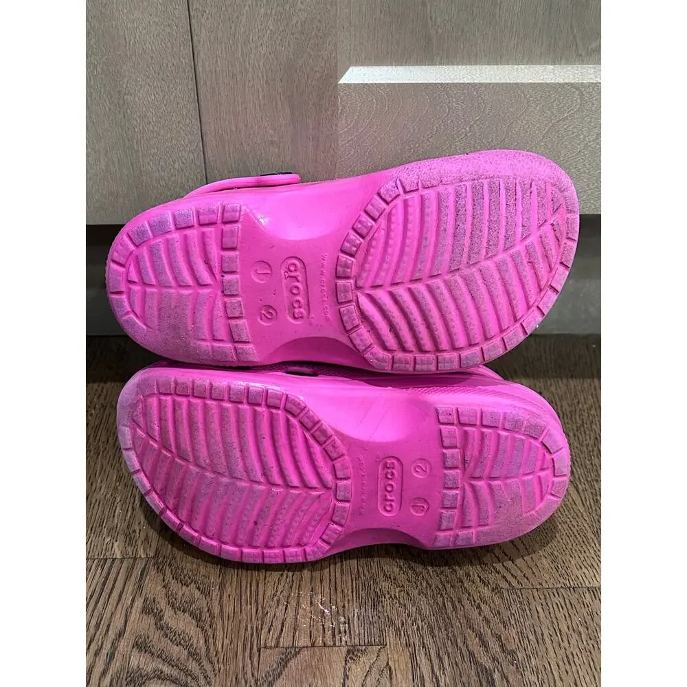 Crocs Baya Clogs Electric Pink Slip On Kids Sz J2 Casual Water Shoes Pool Beach